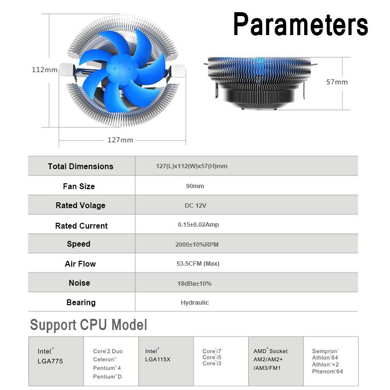 PCCOOLER-12V-3Pin-Hydraumatic-CPU-Cooling-Fan-Heatsink-Intel-LGA-775-1150-1151-1155-1156-AM2-AM2-1325884