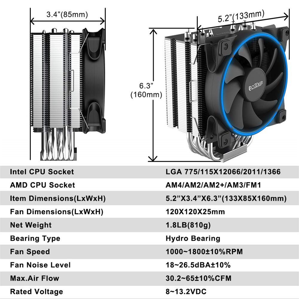 PCCOOLER-GI-R66U-CPU-Air-Cooler-120mm-PWM-AIO-300W-Slient-Radiator-Computer-PC-Gaming-Case-Cooling-F-1721977