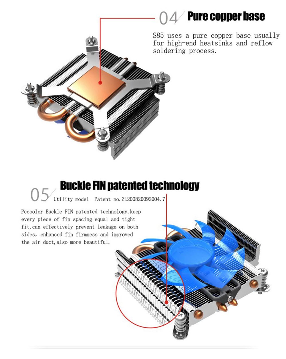 PCcooler-S85-Ultra-Thin-Computer-CPU-Cooler-2-Heatpipes-80mm-Mute-Radiator-Socket-Intel-775-115x-CPU-1766227