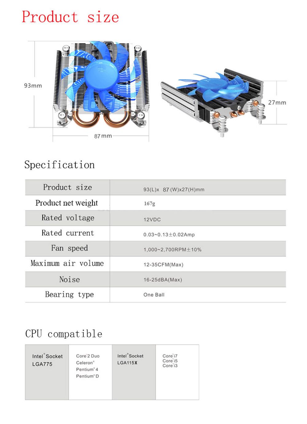 PCcooler-S85-Ultra-Thin-Computer-CPU-Cooler-2-Heatpipes-80mm-Mute-Radiator-Socket-Intel-775-115x-CPU-1766227