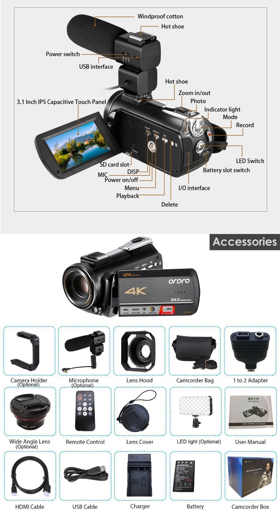 Ordro-HDR-AC5-4K-UHD-Zoom-12X--FHD-24MP-WiFi-IPS-Touch-Screen-Digtal-Optical-DV-Digital-Video-Camera-1441708