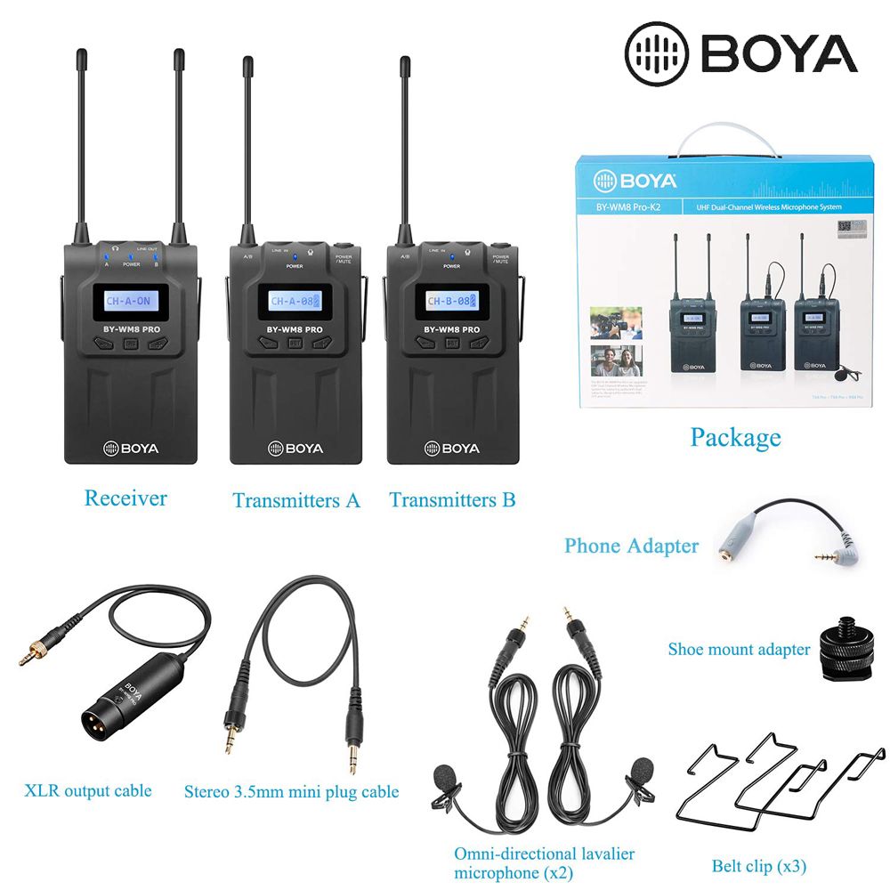 Boya-BY-WM8-Pro-K2-Wireless-Mic-Microphone-System-Audio-Video-Recorder-Receiver-for-DSLR-SLR-Camera--1550608