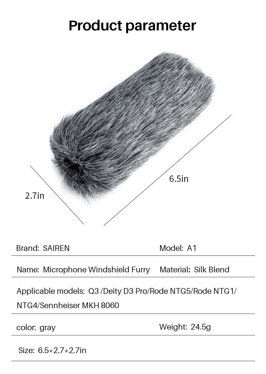 Sairen-A1-Gray-Silk-Blend-Microphone-Windshield-Low-Self-Noise-Furry-Cover-for-Rode-NTG-Professional-1728820