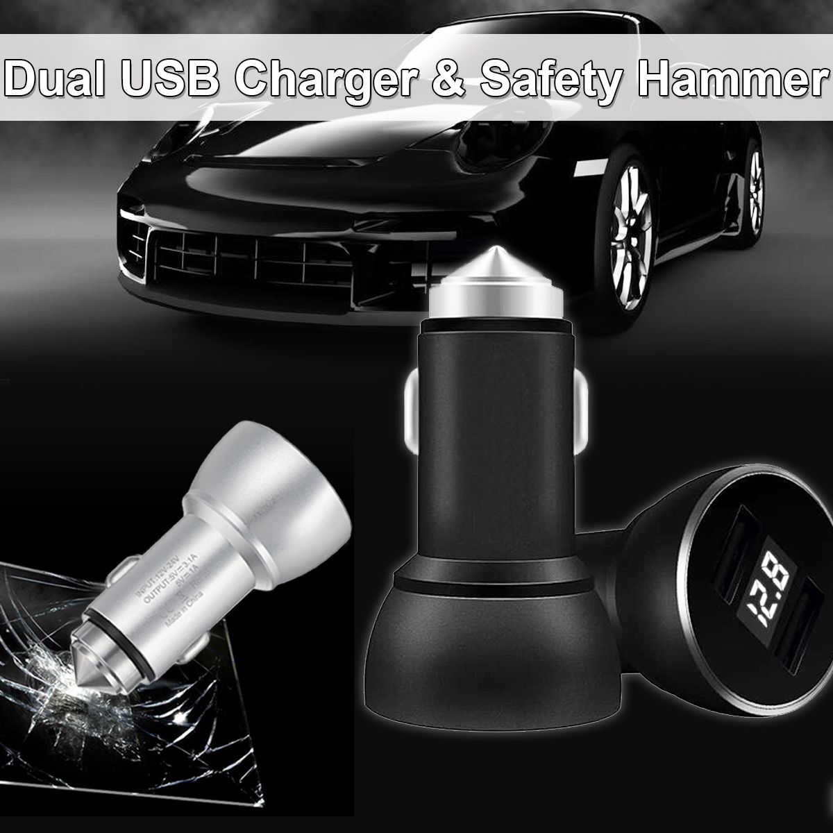 5V-31A-Dual-USB-Car-Charger-Digital-LED-Voltmeter--Safety-Hammer-1300996