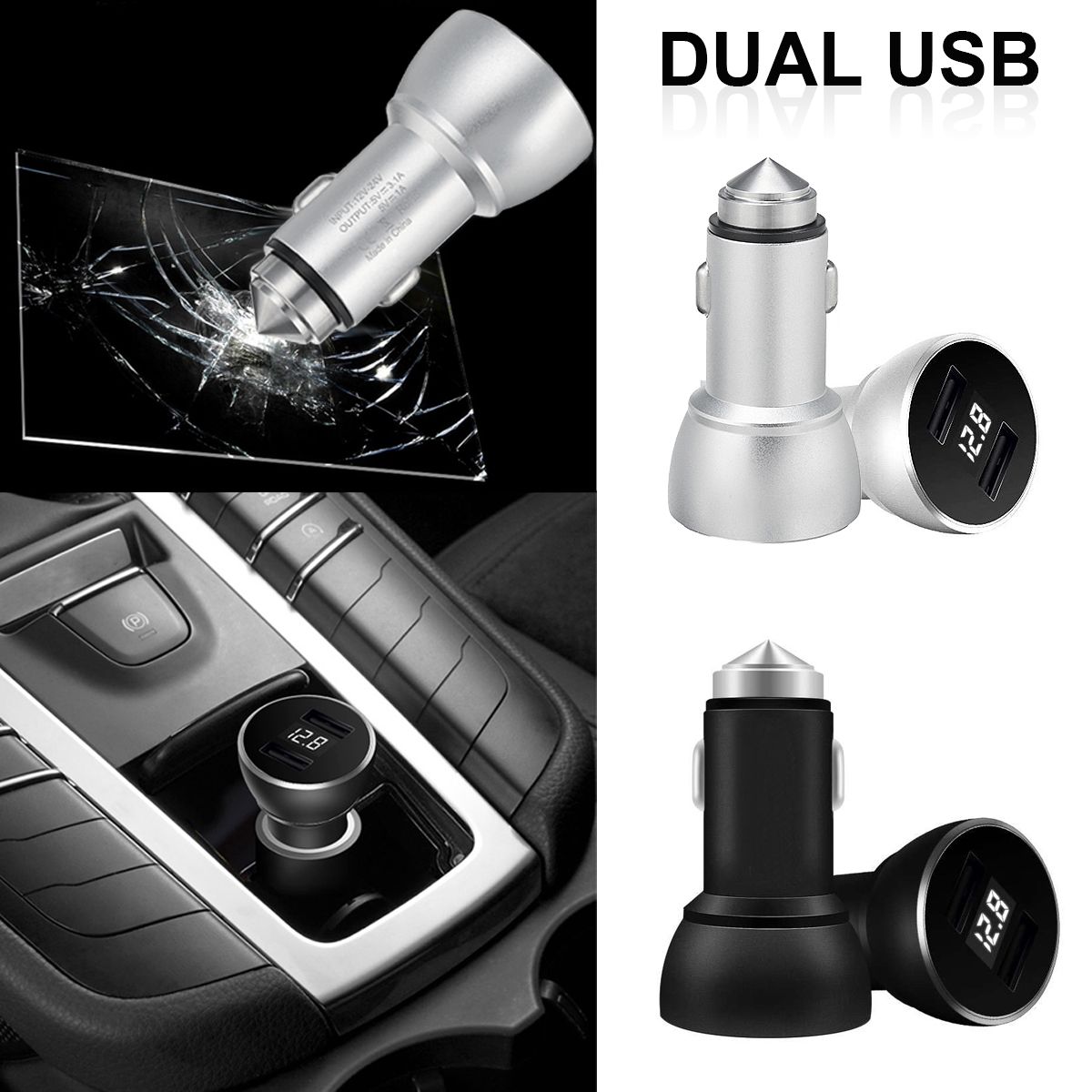 5V-31A-Dual-USB-Car-Charger-Digital-LED-Voltmeter--Safety-Hammer-1300996