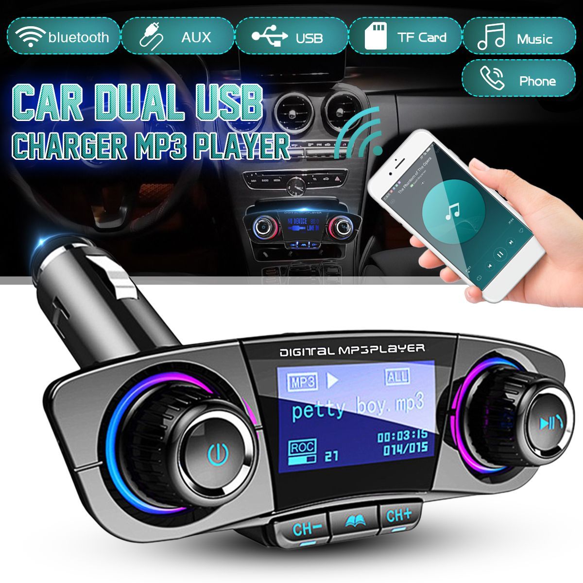 ACCNIC-LED-Hands-Free-Wireless-Bluetooth40-FM-Transmitter-Aux-Modulator-Car-Auto-Audio-MP3-Player-Du-1569902