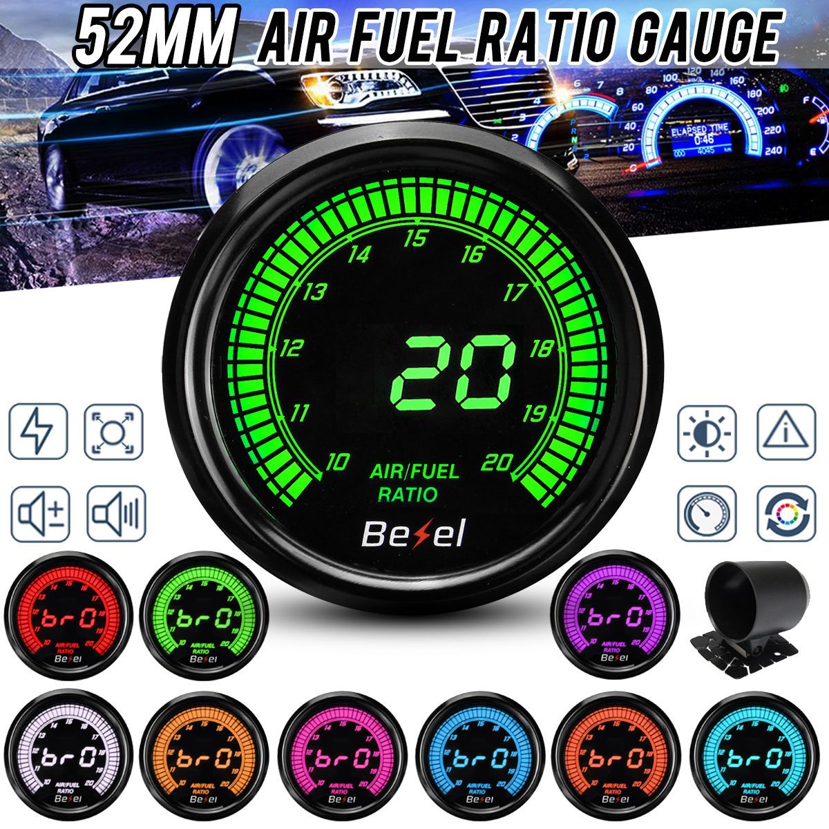 EVO-2quot-52mm-Car-Auto-Air--Fuel-Ratio-Gauge-Meter-AFR-Digital-LED-Display-Black-Face-1612143