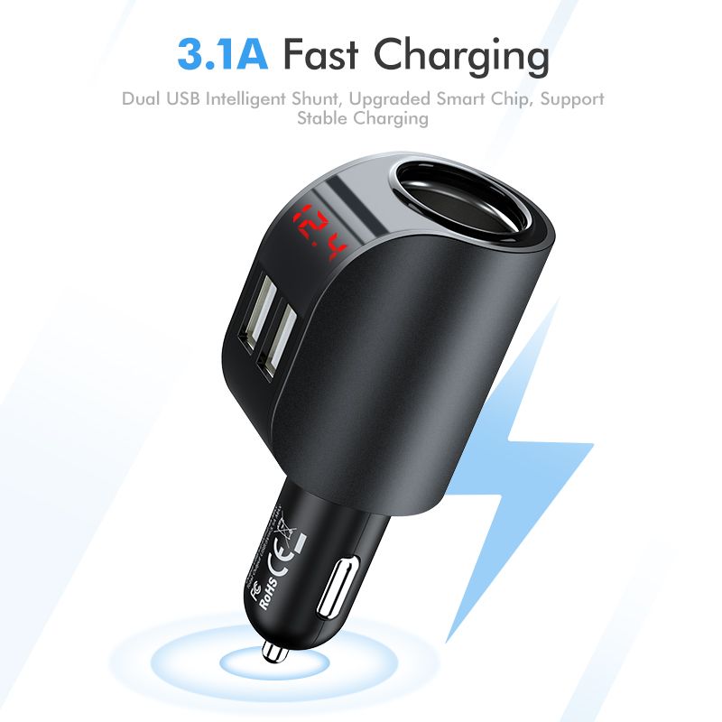 FLOVEME-31A-Dual-Port-Black-Digital-Display-Fast-Charging-Car-Charger-1414534