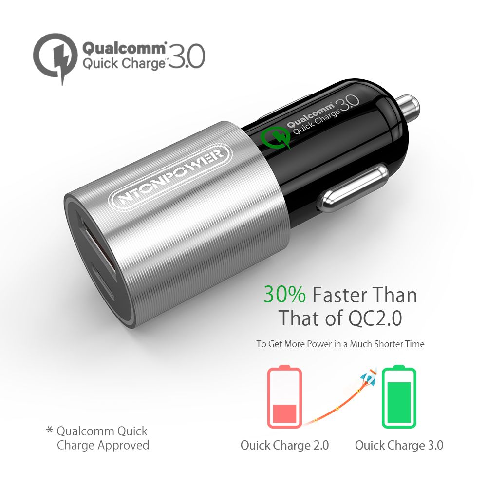 NTONPOWER-2-Port-USB-Car-Charger-Qualcomm-Quick-30-QC-20-Compatible-and-Type-C-3A-Fast-Charging-1347082