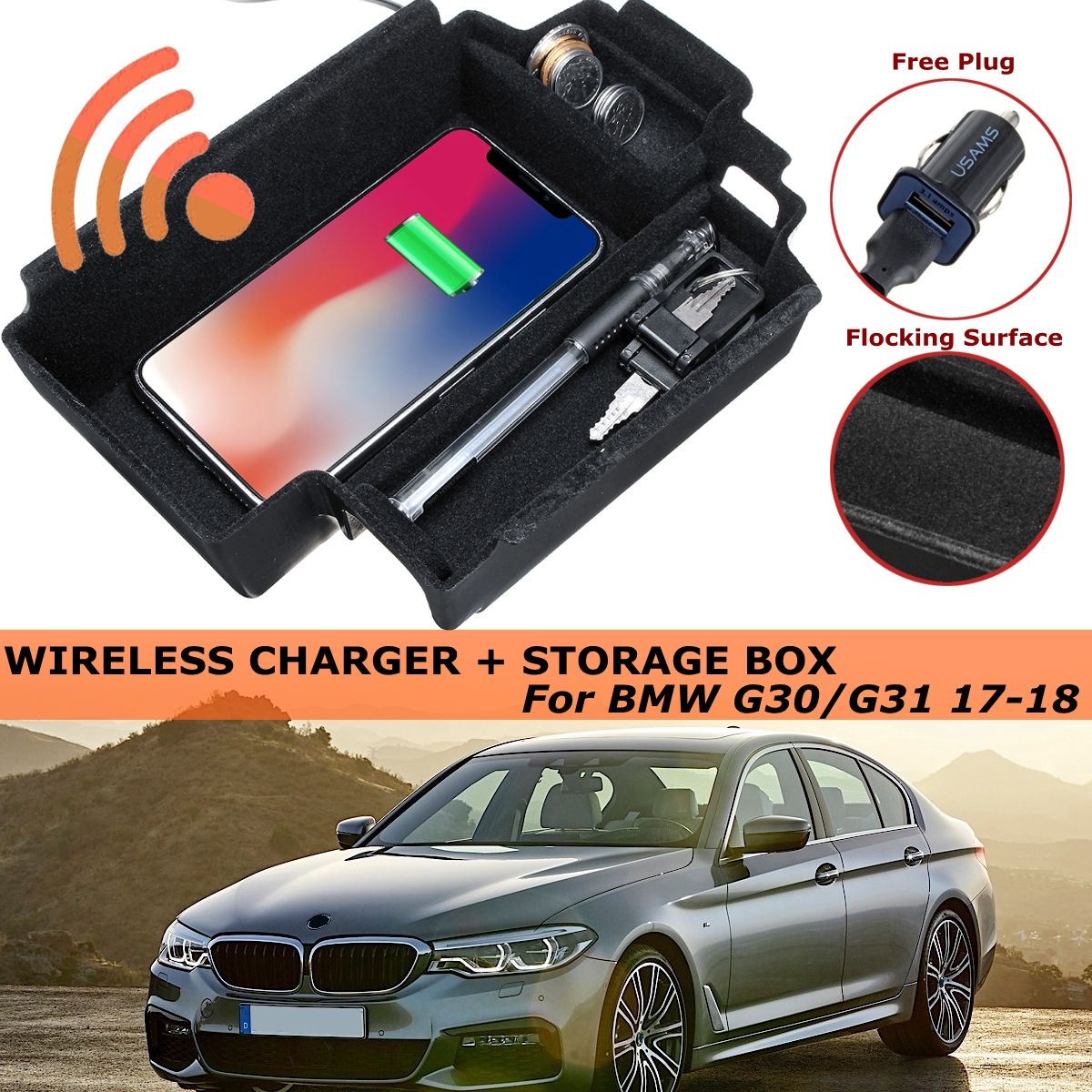 Phone-Wireless-Car-Charger-Central-Armrest-Storage-Box-For-G30-G31-5-Series-17-18-1424944