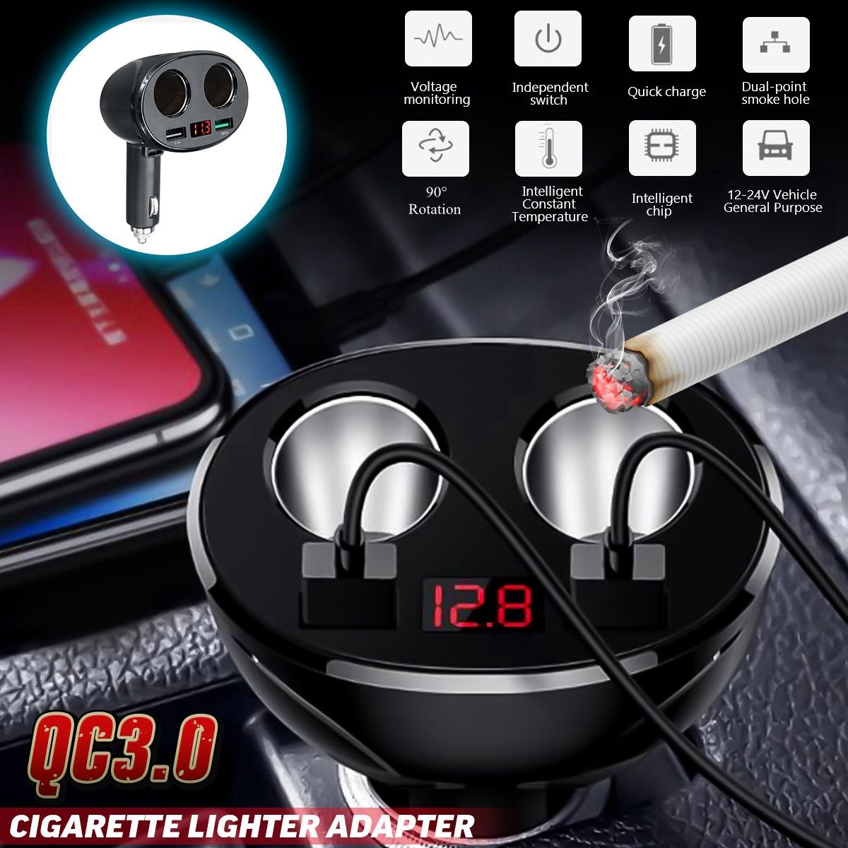 QC30-C-igarette-Lig-hter-Car-USB-12V-24V-2-Port-Charger-Socket-Splitter-Plug-Adapter-Car-Charger-2in-1543931