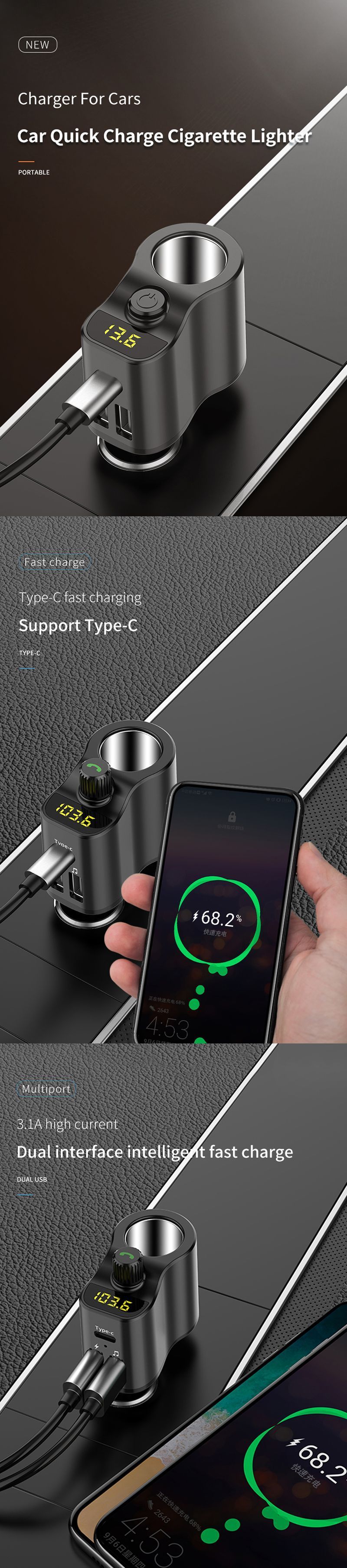 Universal-Dual-USB-Type-C-Bluetooth-31A-Fast-Charging--Car-Cig-arette-Lighter-Charger-U-Disk-Playbac-1604610