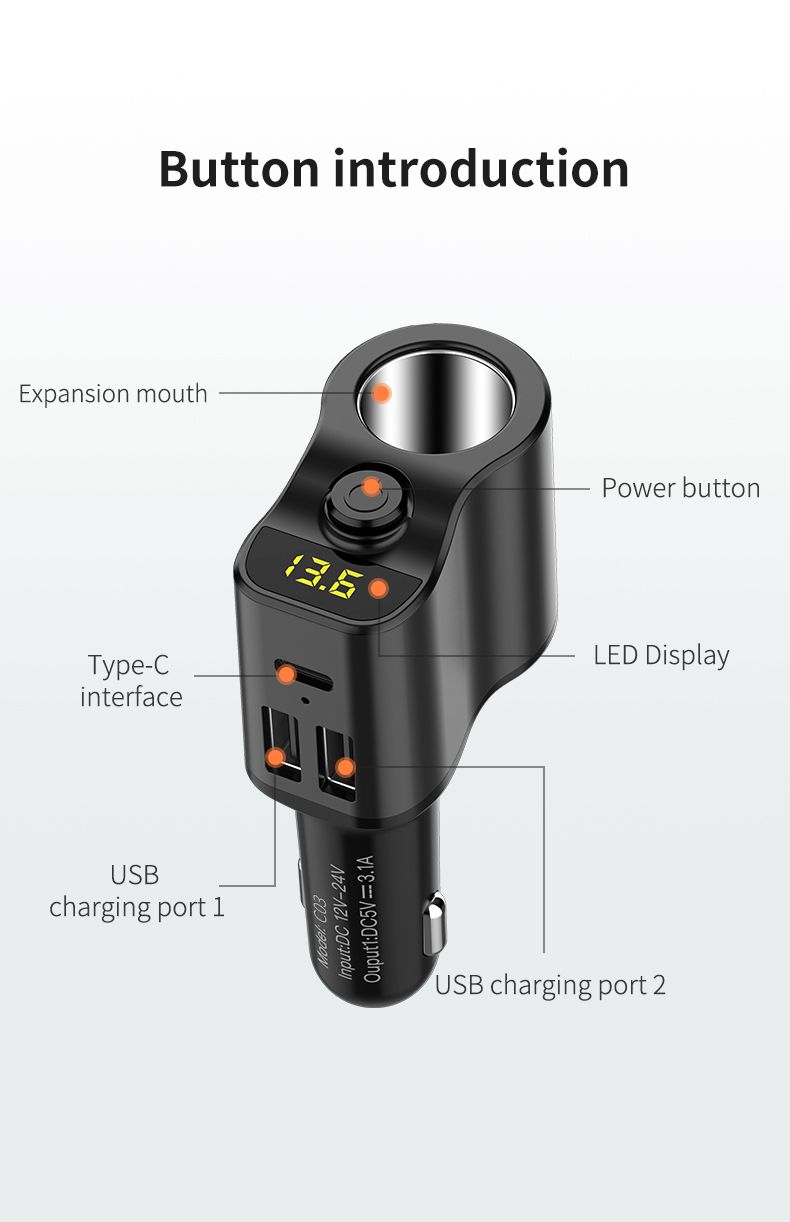 Universal-Dual-USB-Type-C-Bluetooth-31A-Fast-Charging--Car-Cig-arette-Lighter-Charger-U-Disk-Playbac-1604610