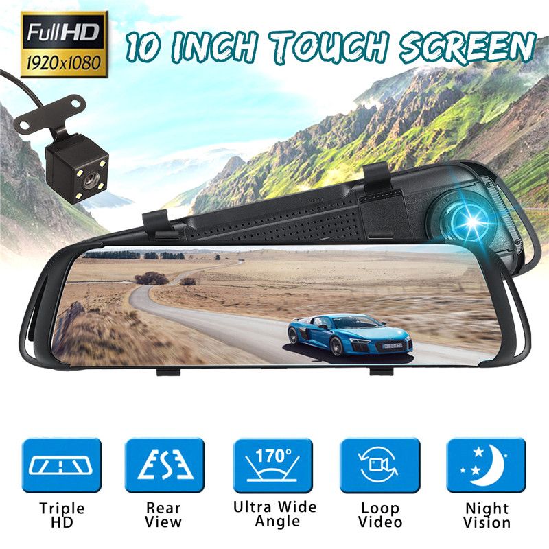 10quot-HD-1080P-Dual-Lens-Car-DVR-Dash-Cam-Video-Camera-Recorder-Rearview-Mirror-1648076