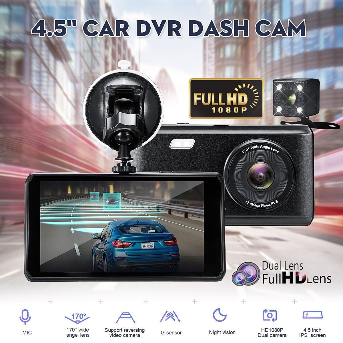 45quot-1080P-Touch-Screen-Car-DVR-Dash-Cam-Rearview-Camera-Dual-Lens-Night-Vision-1648075