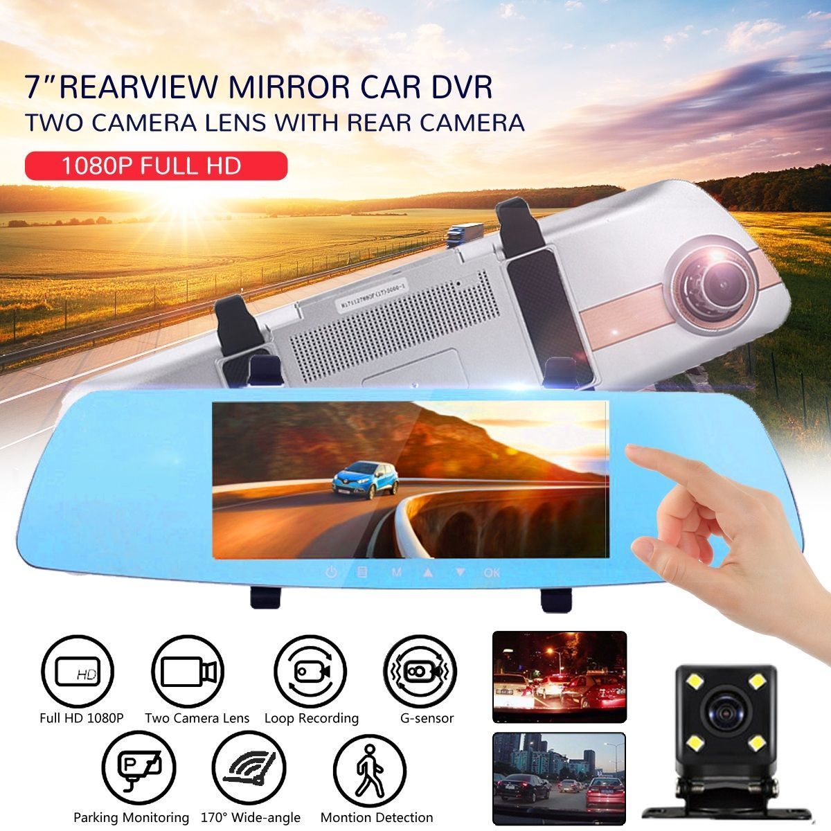 7-Inch-1080P-25D-Loop-Recording-170-Degree-Double-Front-and-Rear-Night-Vision-Car-DVR-1452736