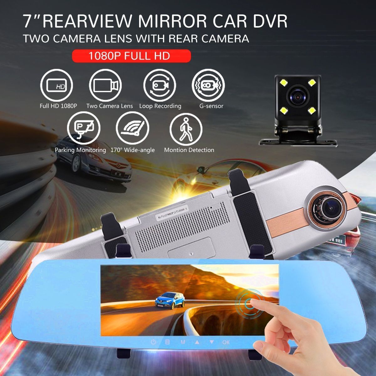 7-Inch-1080P-25D-Loop-Recording-170-Degree-Double-Front-and-Rear-Night-Vision-Car-DVR-1452736