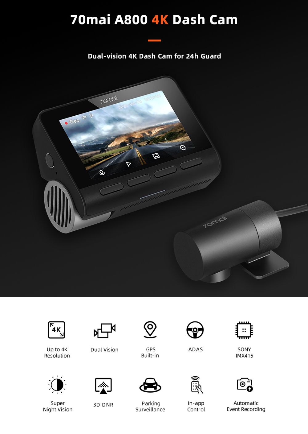 70mai-A800-4K-Smart-Dash-Cam-Built-in-GPS-ADAS-Camera-UHD-Cinema-quality-Image-24H-Parking-SONY-IMX4-1735898