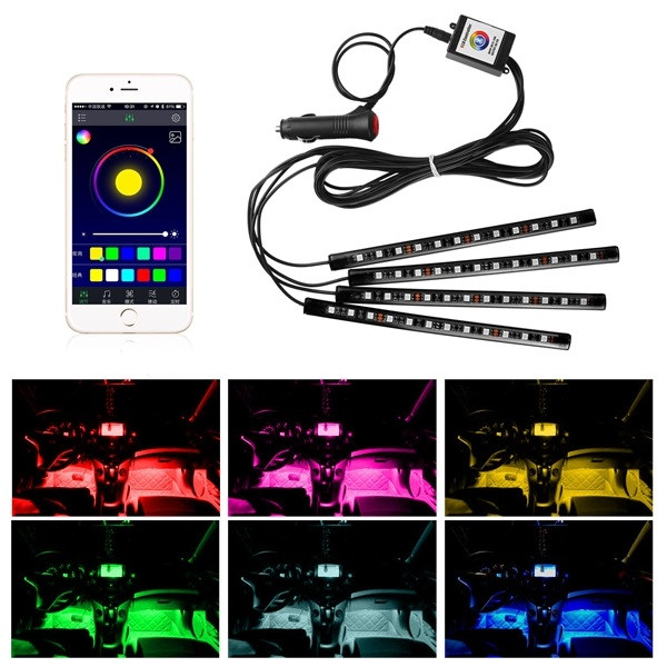 10W-SMD5050-12LED-Car-Atmosphere-Light-Multi-color-Interior-LED-Strip-Decorative-Lamp-App-Control-1083515