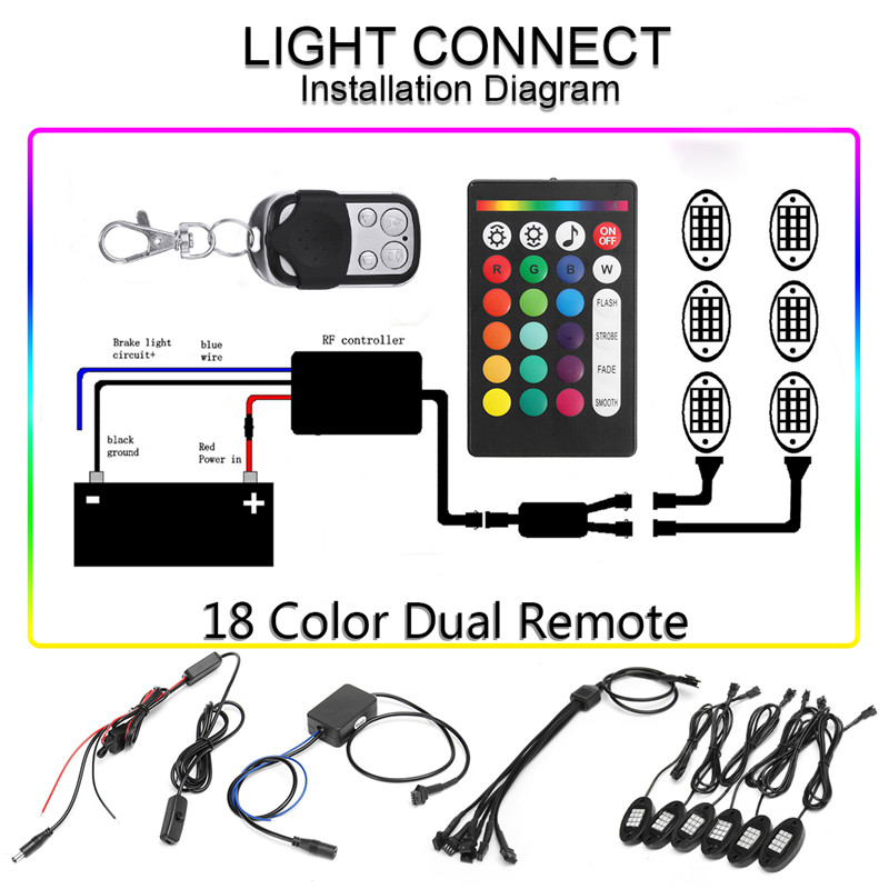 6Pcs-Universal-Colorful-RGB-LED-Car-Rock-Lights--RF-Dual-Remote-Control-5050-72-Led-Waterproof-IP68--1537833