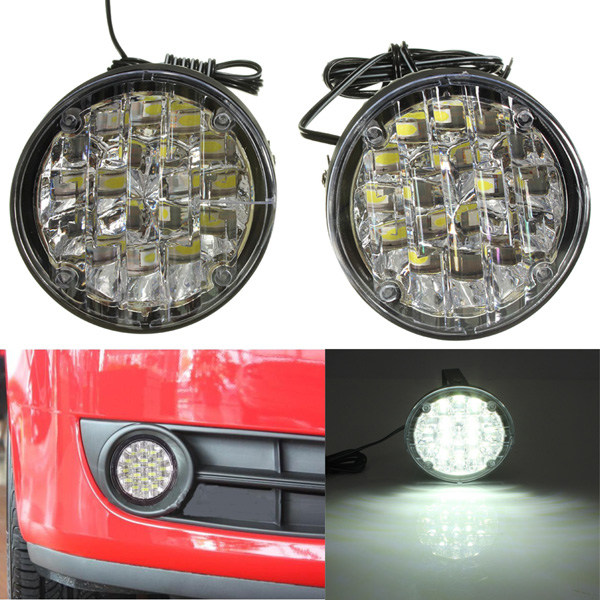 12V-18LED-White-Round-Car-Driving-Daytime-Running-Light-Fog-Light-994316