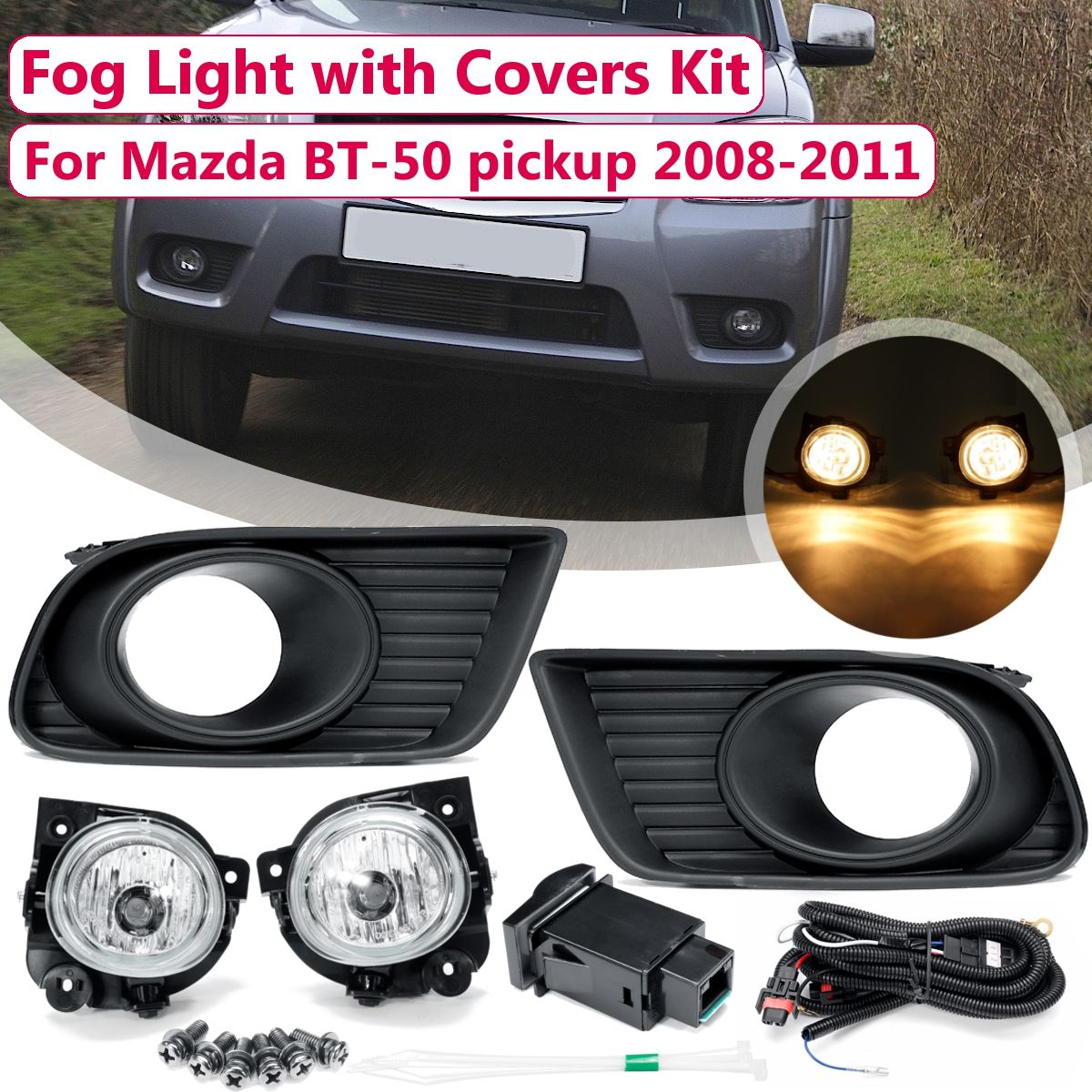 2Pcs-Car-Front-Bumper-Fog-Lights-Auto-Lamps--H11-Bulb-With-Covers-Wiring-Harness-Kit-For-Mazda-BT-50-1674207