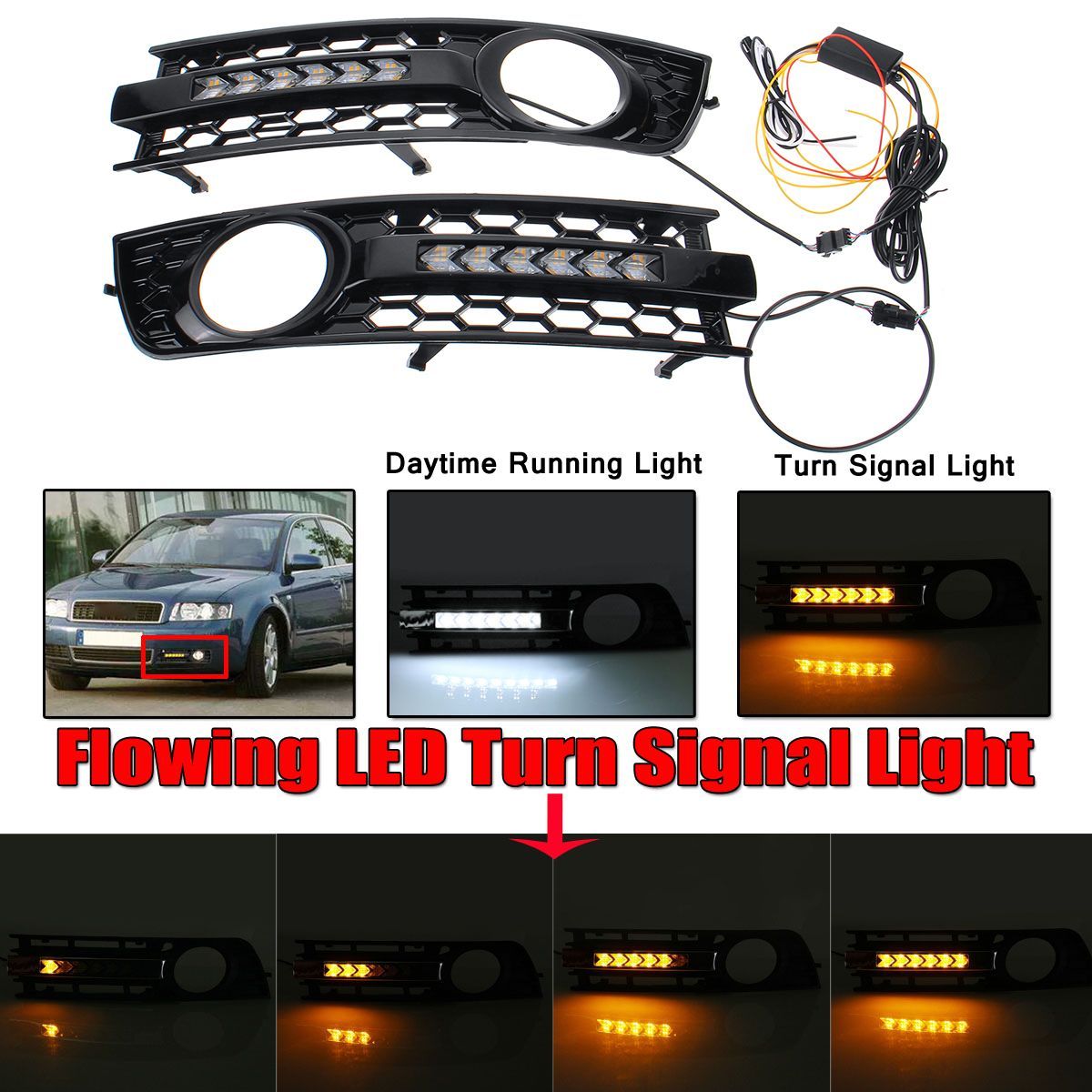 Car-Fog-Lights-Cover-Black-Mesh-Grille-with-Flowing-LED-Turn-Signal-Lamp-White-DRL-for-Audi-A4-B6-20-1473917