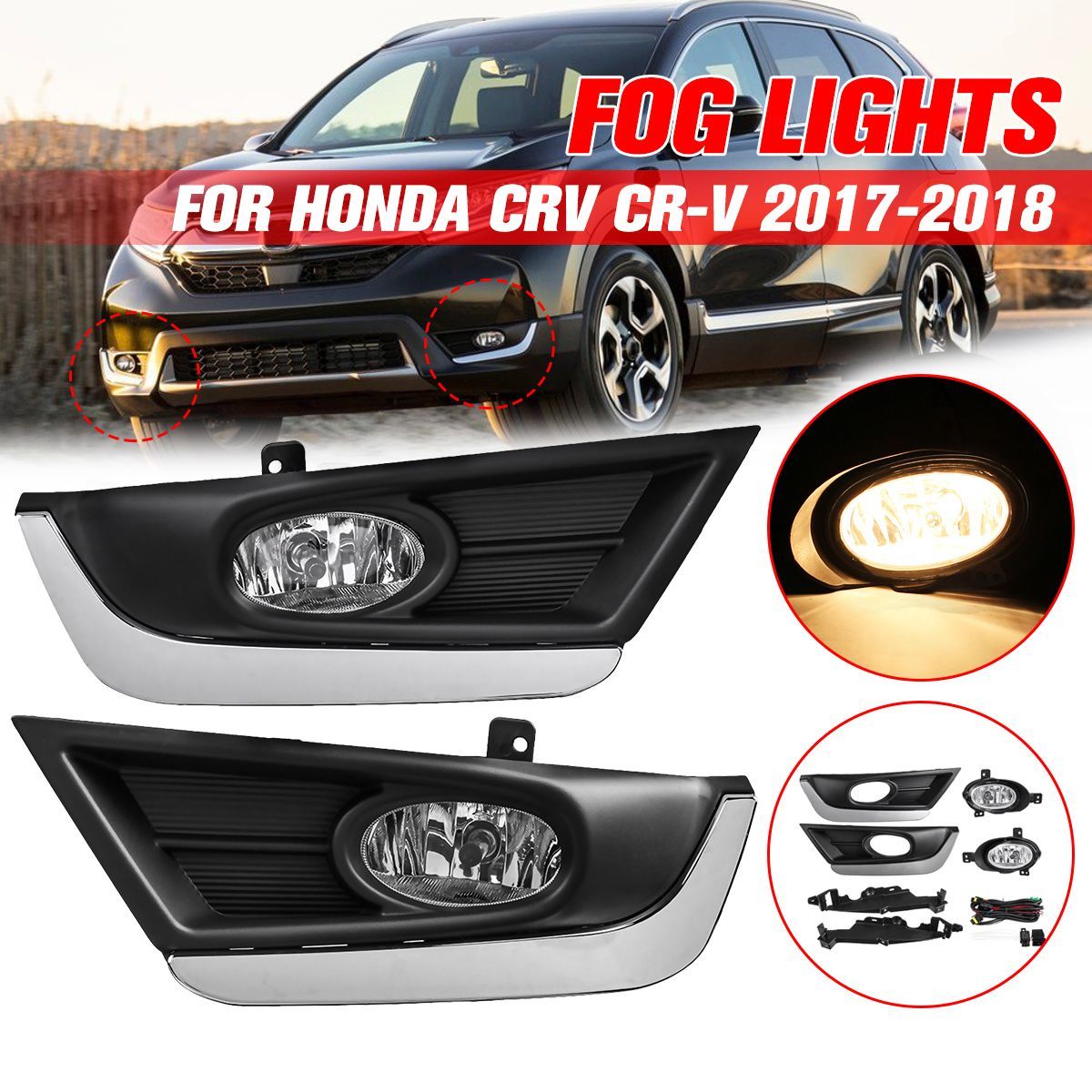 Car-Front-Bumper-Fog-Lights-Driving-Lamps-with-Wiring-Harness-Silver-Pair-for-Honda-CRV-CR-V-2017-20-1476806