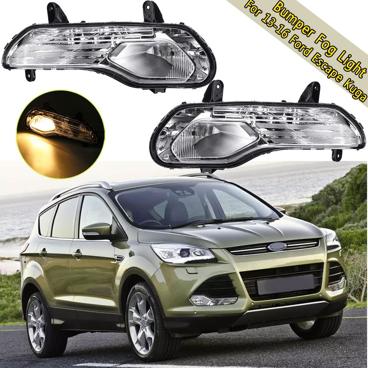 Car-Front-Bumper-Fog-Lights-Lamps-LeftRight-with-3-Halogen-Bulb-for-Ford-Escape-Kuga-2013-2016-1482803
