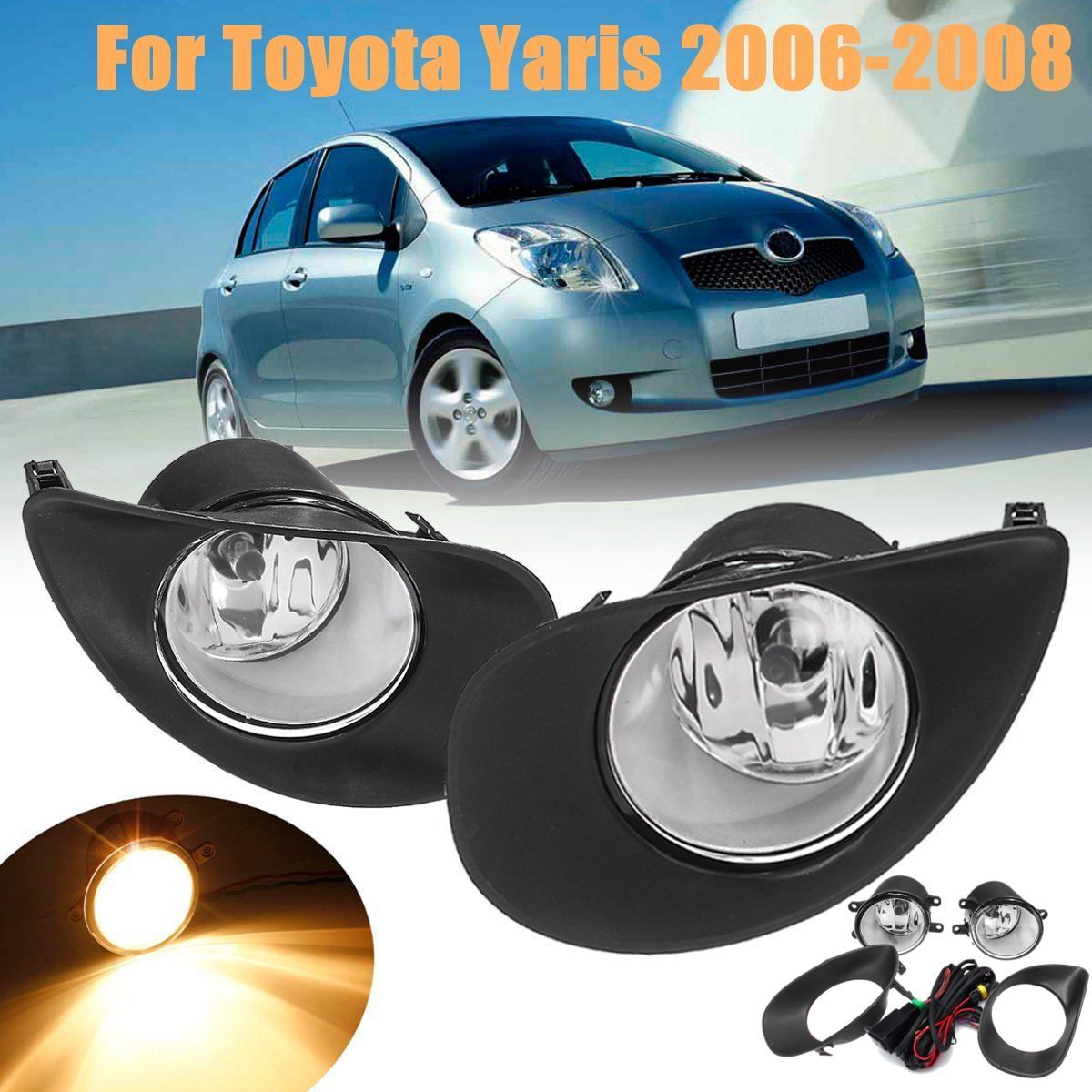 Car-Front-Bumper-Fog-Lights-Lamps-with-Wiring-Switch-H11-Bulb-Pair-For-Toyota-Yaris-2006-2008-943135