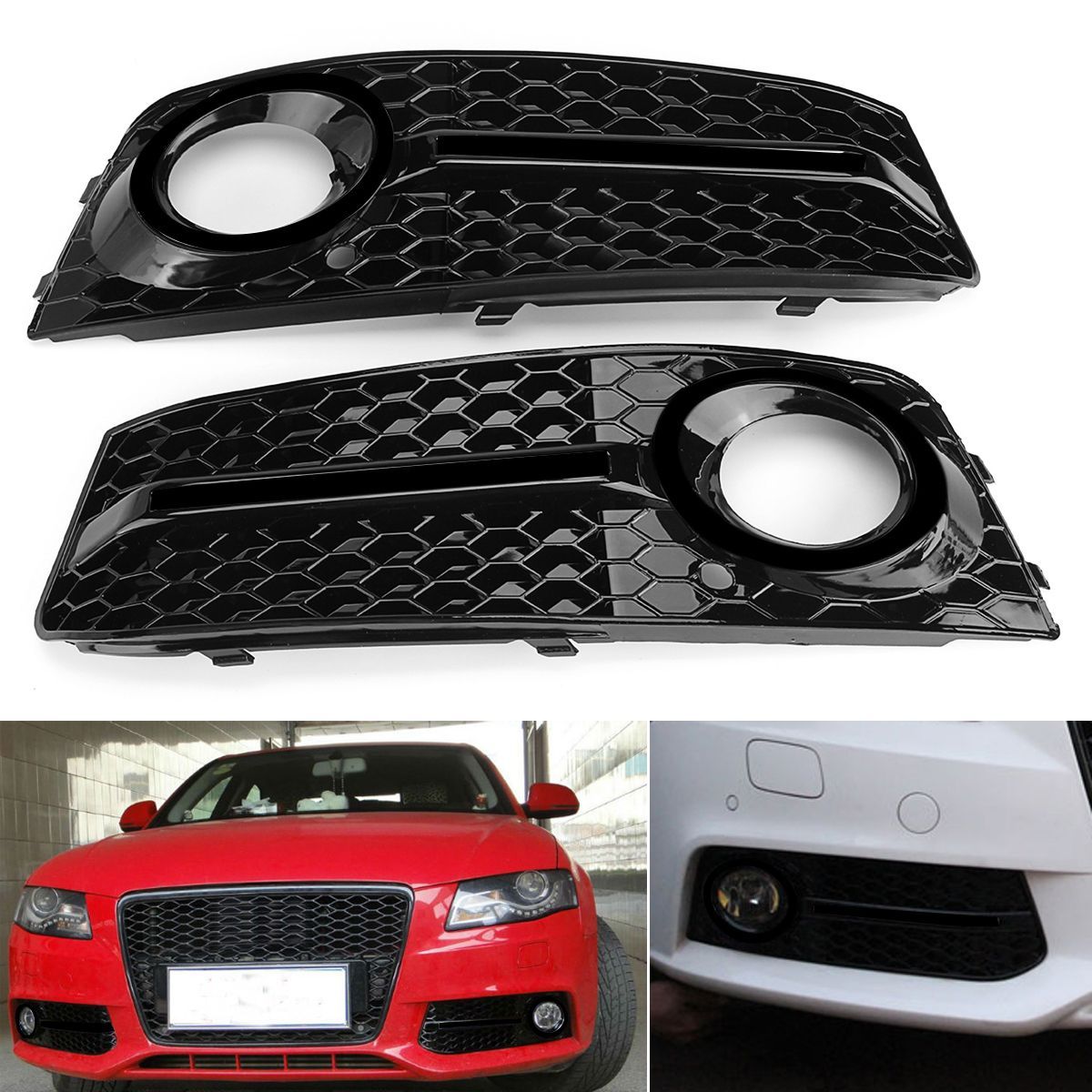 Car-Front-Fog-Light-Cover-Grille-Grill-Glossy-Standard-Style-Pair-for-Audi-A4-B8-2009-2011-1425185