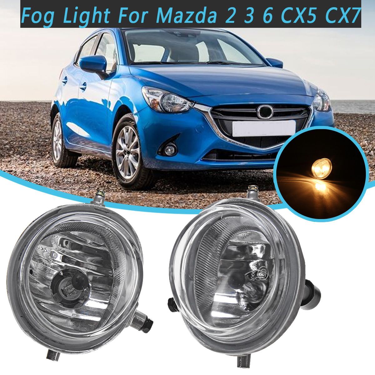 Car-Front-Fog-Lights-Lamps-Clear-Lens-with-H11-Halogen-Bulbs-Yellow-Pair-for-Mazda-2-3-6-CX5-CX7-1473883
