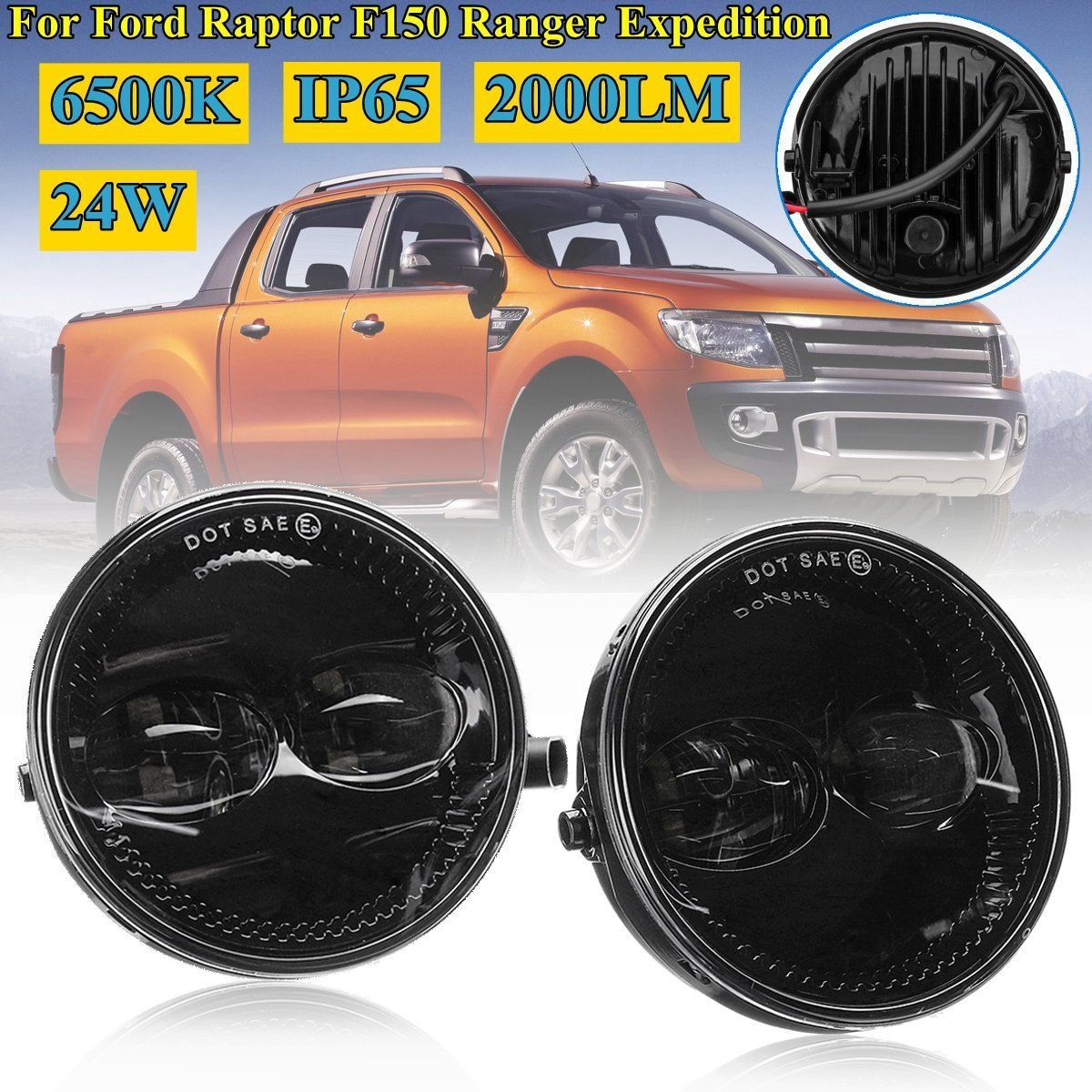 Car-LED-Front-Fog-Lights-Lamps-6500K-Pair-for-Ford-Raptor-F150-Ranger-Expedition-2007-2014-1464019