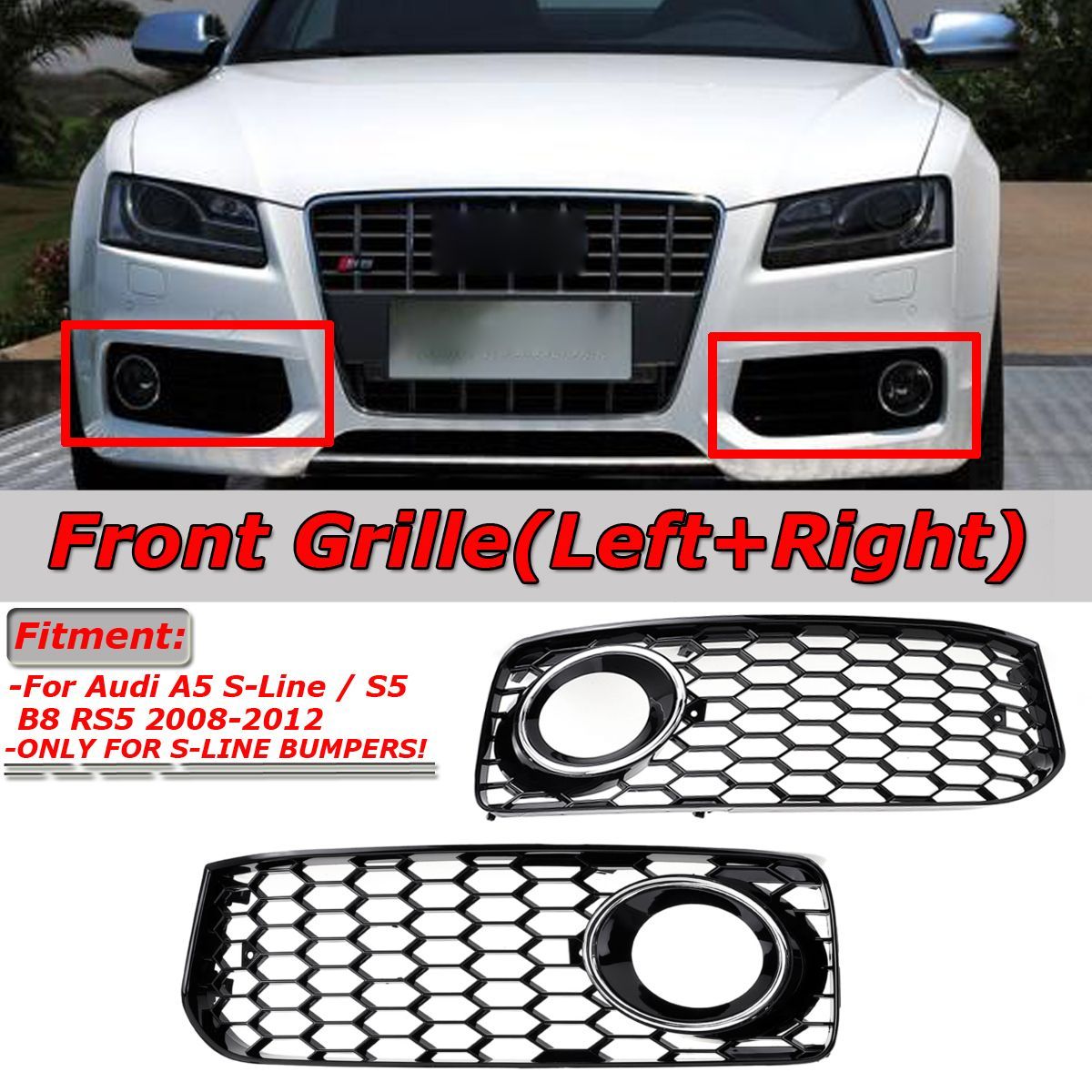 Front-Fog-Light-Lamp-Cover-Grille-Grill-Honeycomb-Hex-Chrome-Silver-For-Audi-A5-S-Line-S5-B8-RS5-200-1695671