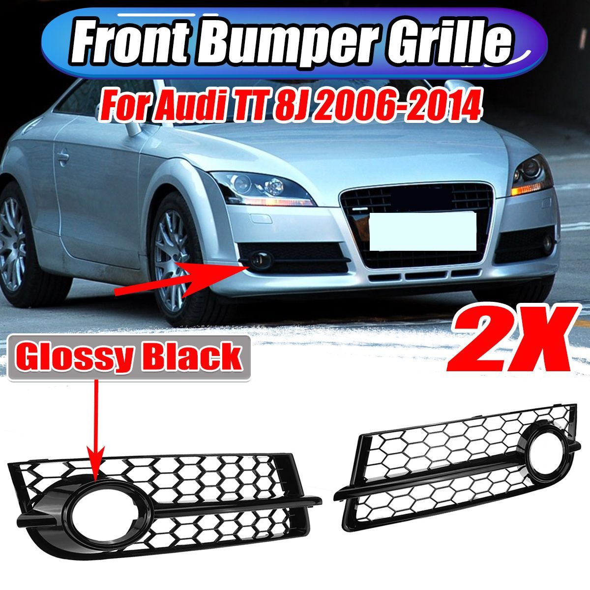 Front-Fog-Light-Lamp-Grille-Grill-Cover-Honeycomb-Hex-RS-Style-Glossy-Black-For-Audi-TT-8J-2006-2014-1750295