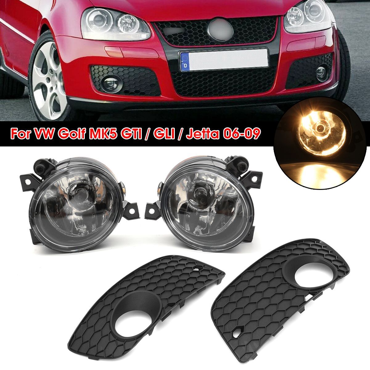 Front-Fog-Lights-Lamp-Clear-Glass-Lens-with-Bumper-Lower-Grille-Cover--H11-Halogen-Bulbs-Pair-For-VW-1725508