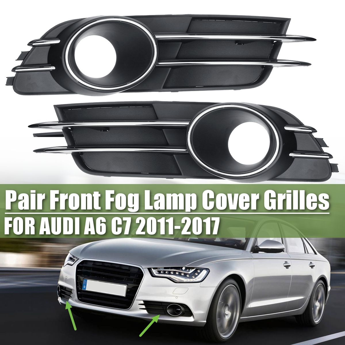 Front-Lower-Bumper-Fog-Light-Grille-Lamp-Cover-Vent-Pair-for-AUDI-A6-C7-2011-2017-1425200
