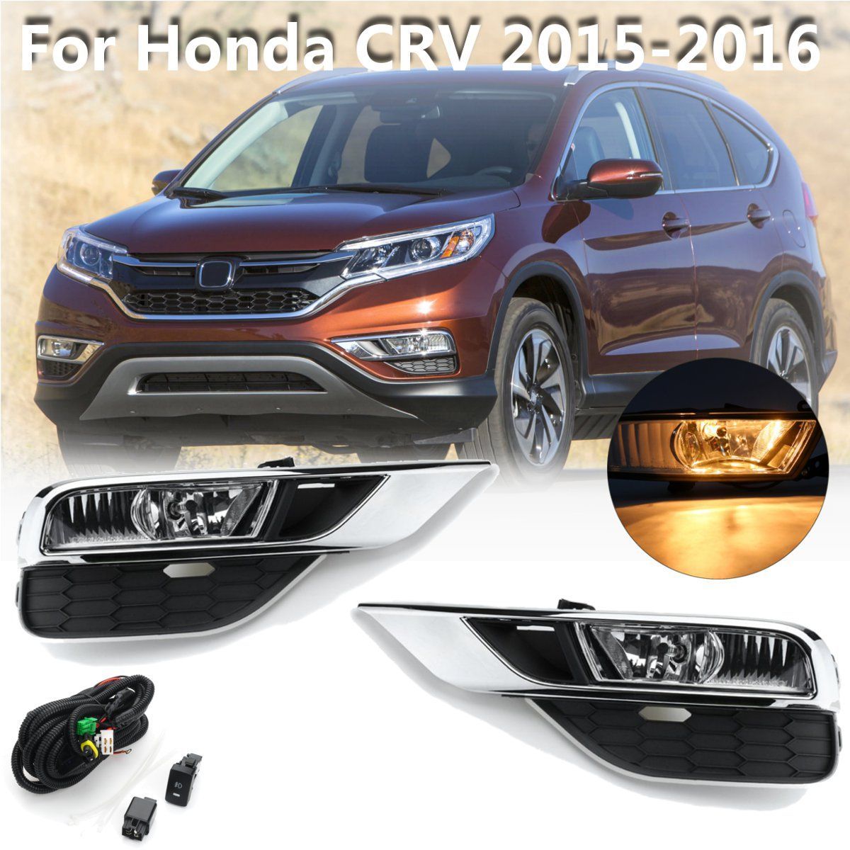 Pair-Car-Fog-Lights-LR-Grill-Lamp-Bulb-Harness-Switch-Kit-For-Honda-CR-V-CRV-15-16-1486020