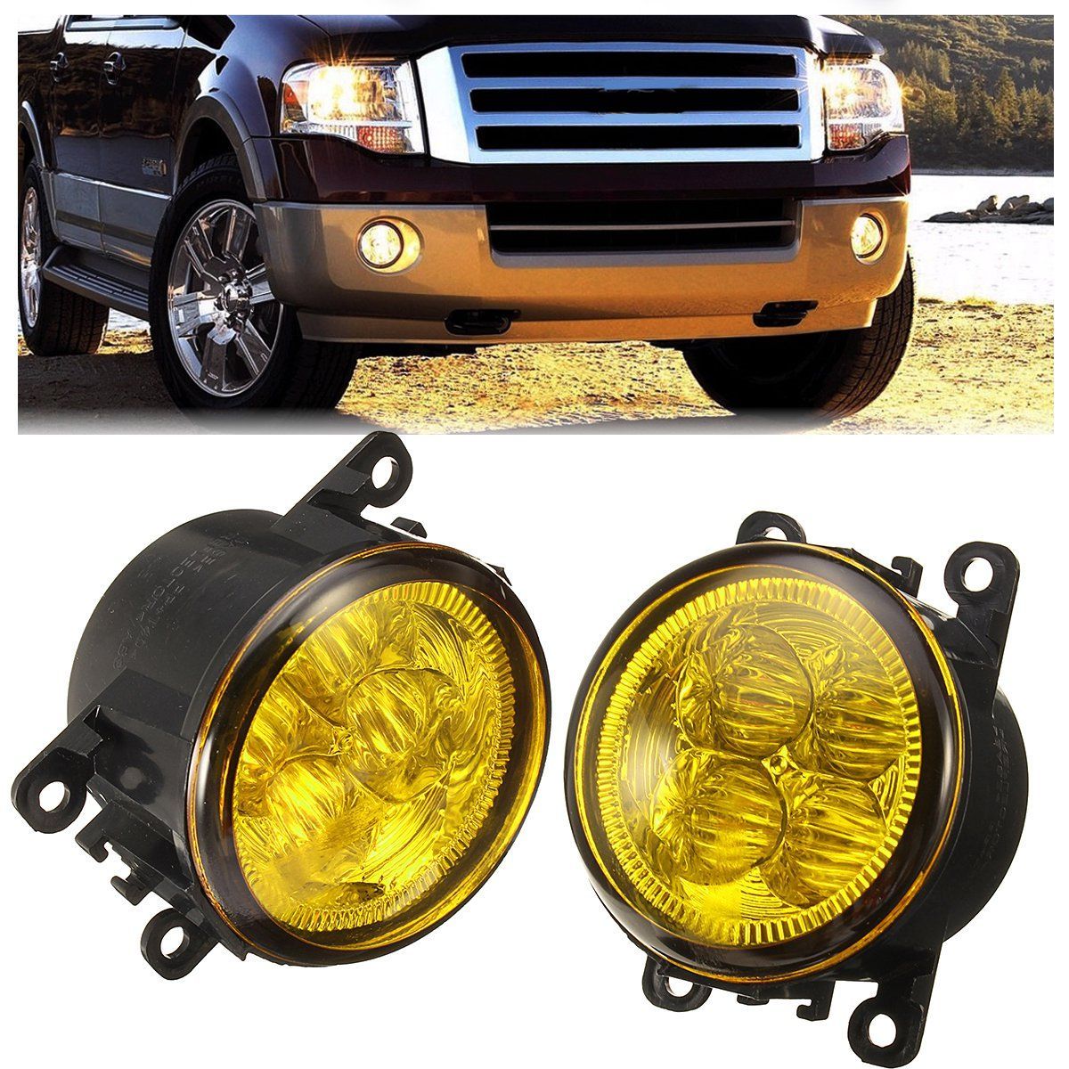 Pair-Car-Fog-Lights-Lamp-with-LED-Bulb-12W-Yellow-for-FordHondaAcuraNissanSuzuki-1364324