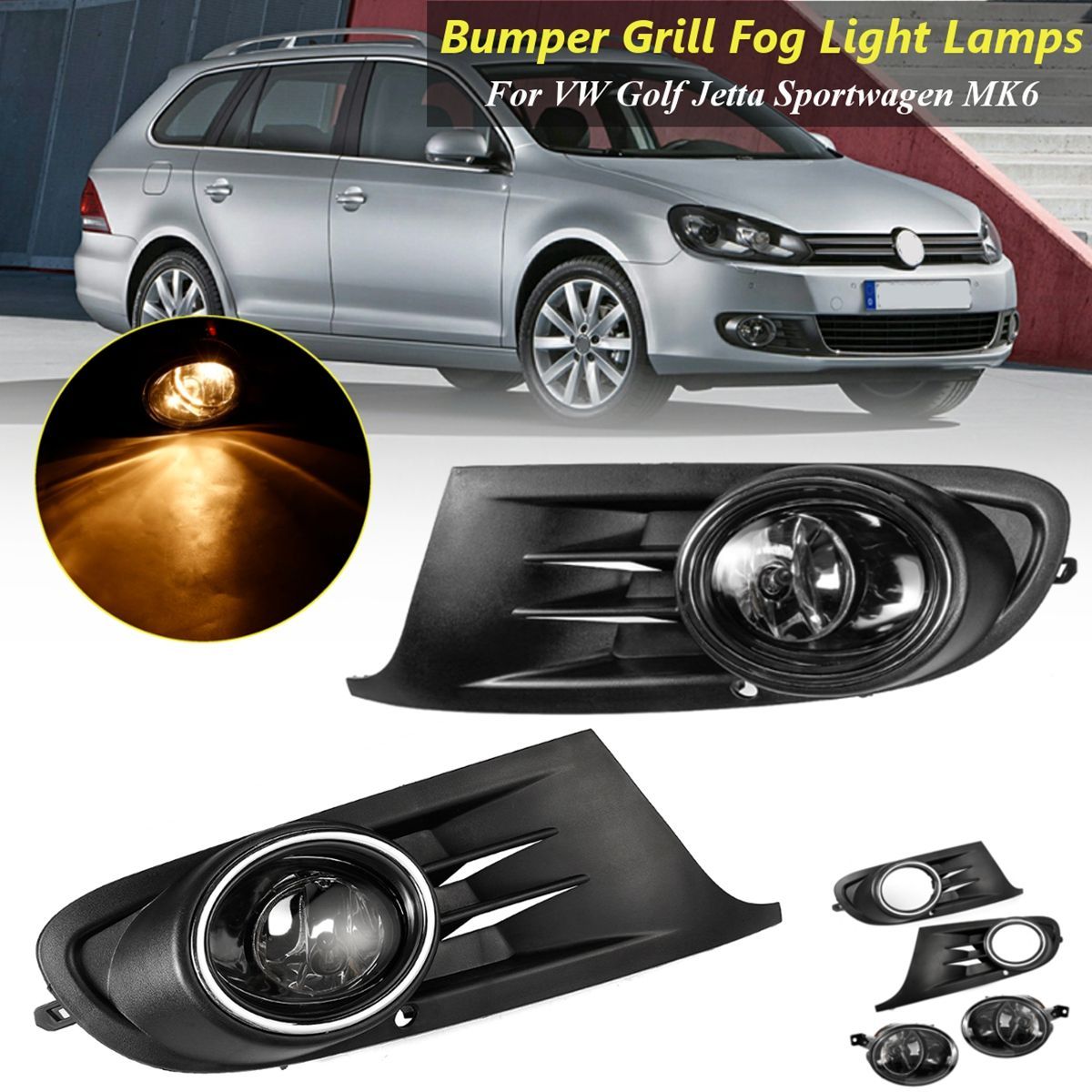 Pair-Car-Front-Bumper-Grill-Fog-Lights-Lamp-with-Bulbs-Amber-for-VW-Jetta-Sportwagen-Golf-MK6-09-14-1381881