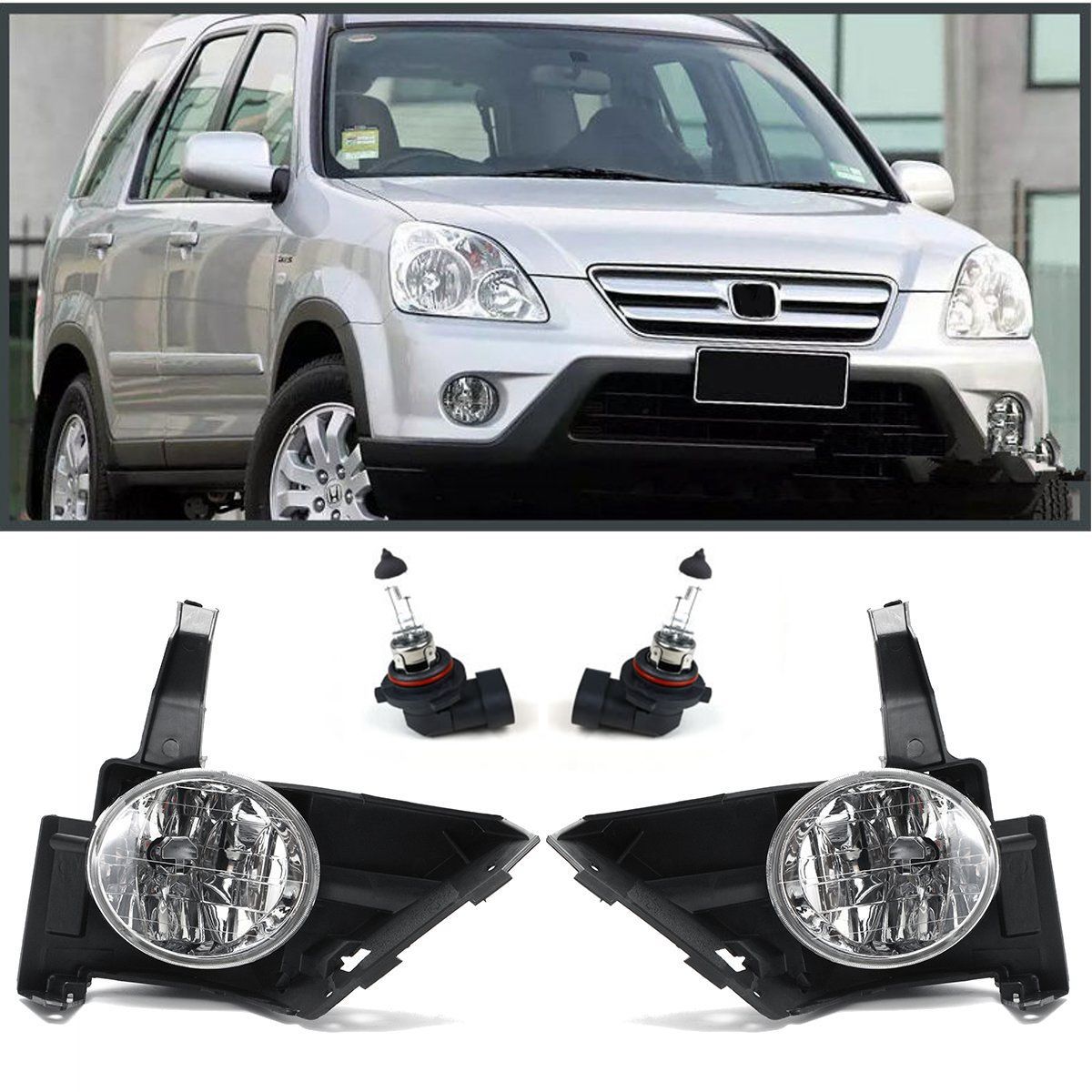 Pair-Clear-Front-Bumper-Fog-Light-Driving-Lamp-SwitchWiring-For-Honda-CR-V-CRV-2005-2006-1754871