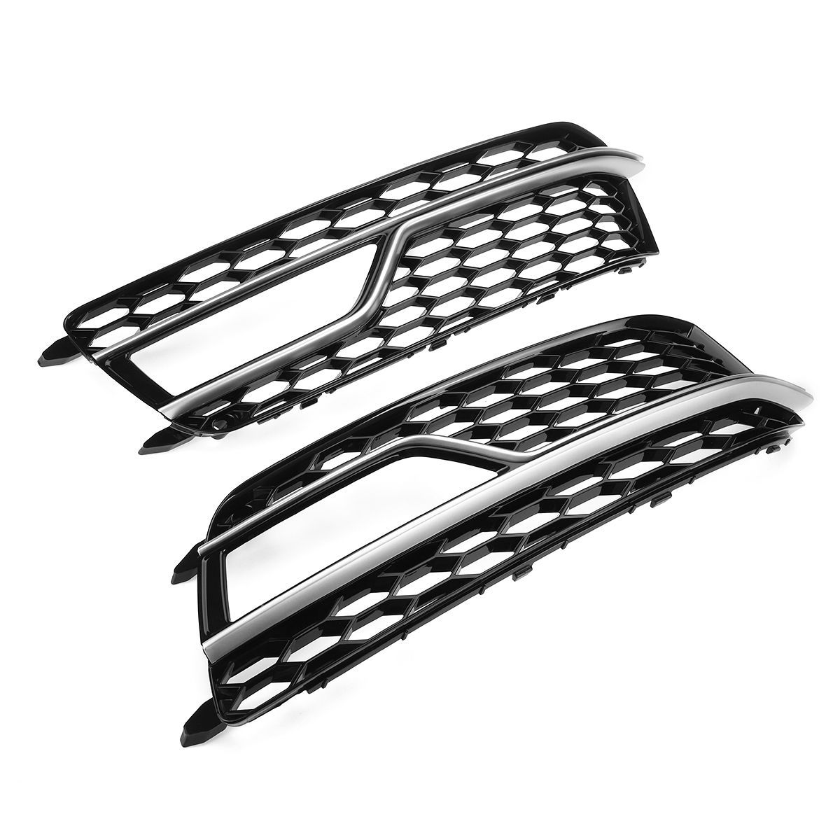 Pair-Front-Bumper-Fog-Light-Grill-Grille-Silver-Trim-For-Adufi-S-Line-A5-S5-2013-2016-1745411