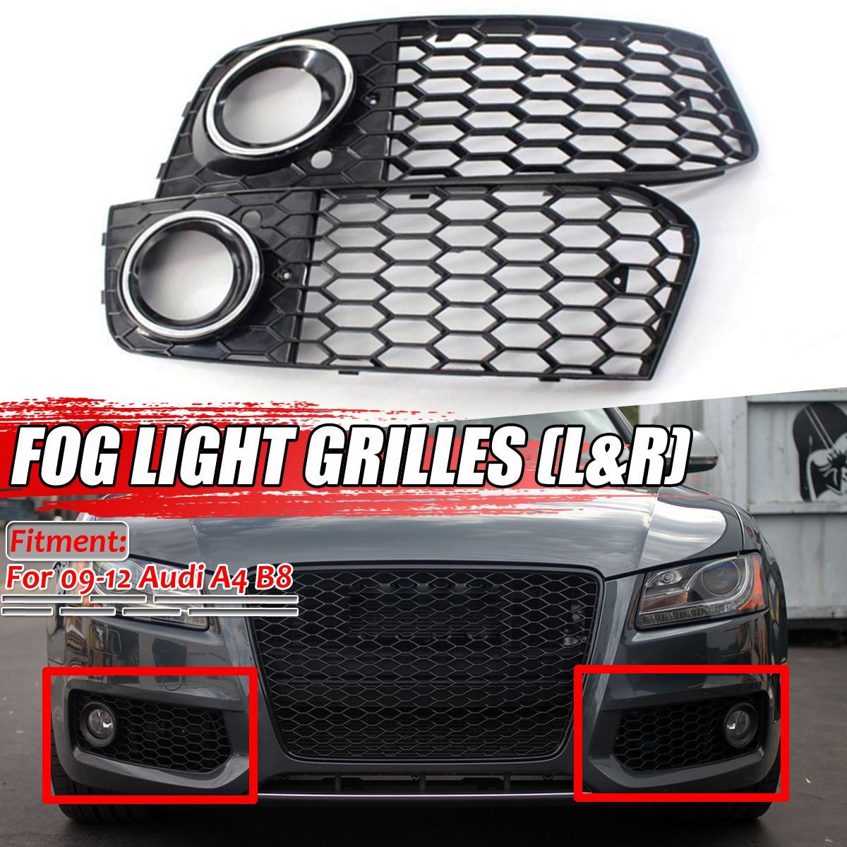 Pair-Glossy-Black-Front-Bumper-Fog-Light-Grille-Grill-Cover-For-Audi-A4-B8-RS4-style-2009-2012-1664521