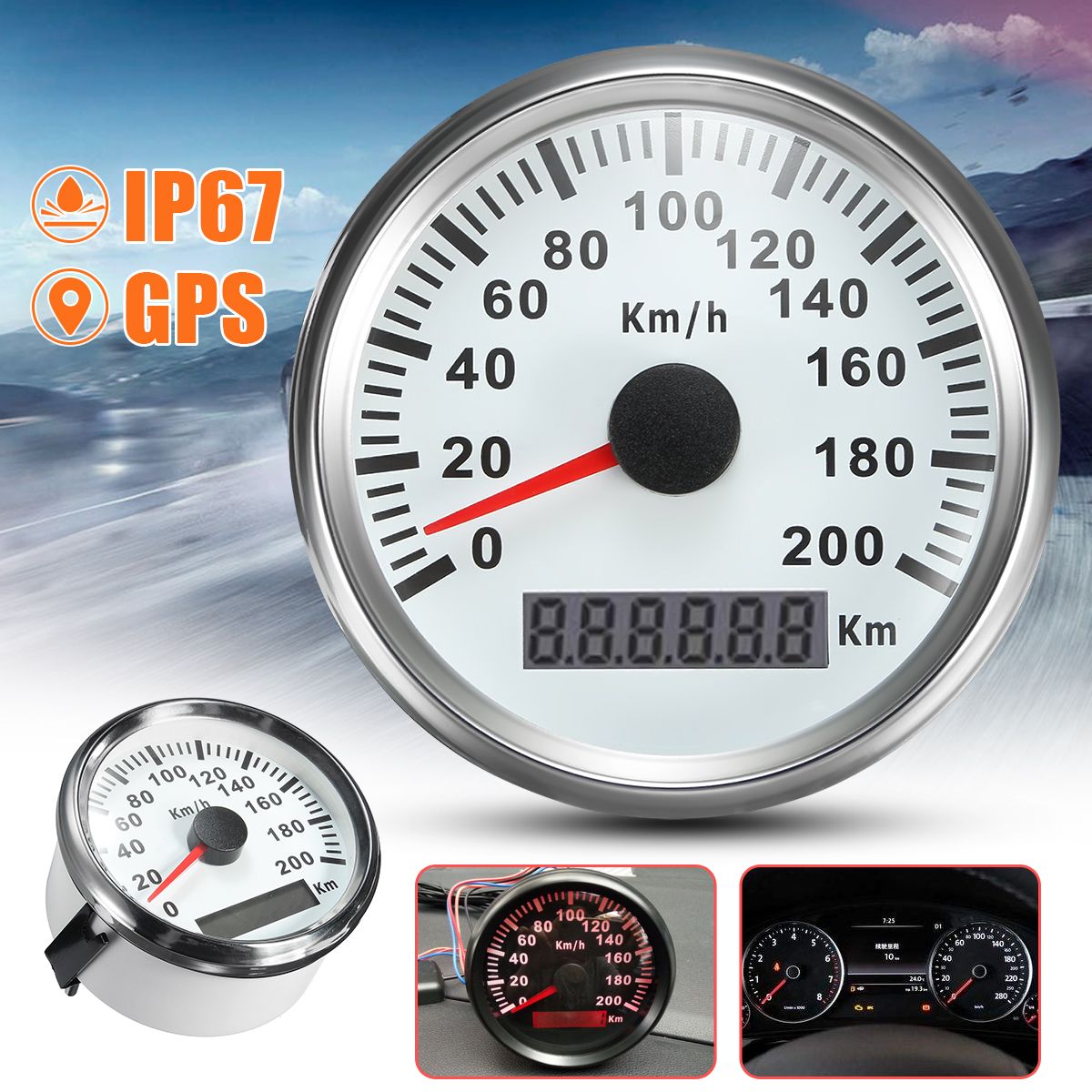 334-Inch-Auto-Car-GPS-Speed-Meter-Stainless-Waterproof-White-Digital-Gauge-200kmh-1357593