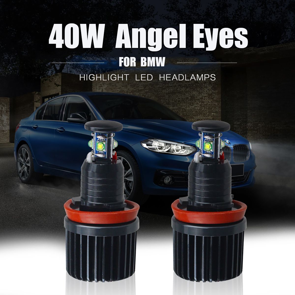 2PCS-H8-LED-Angel-Eyes-Halo-Ring-Headlights-Bulbs-40W-6500K-Lights-with-Resistors-for-BMW-E90-E60-1614848