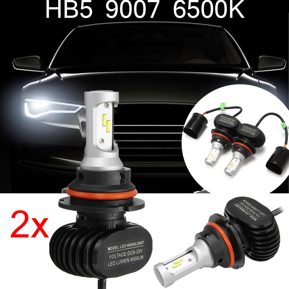 2Pcs-9007-HB5-6500K-8000LM-Dual-Beam-White-Car-3COB-LED-Headlights-Bulb-Waterproof-1327730