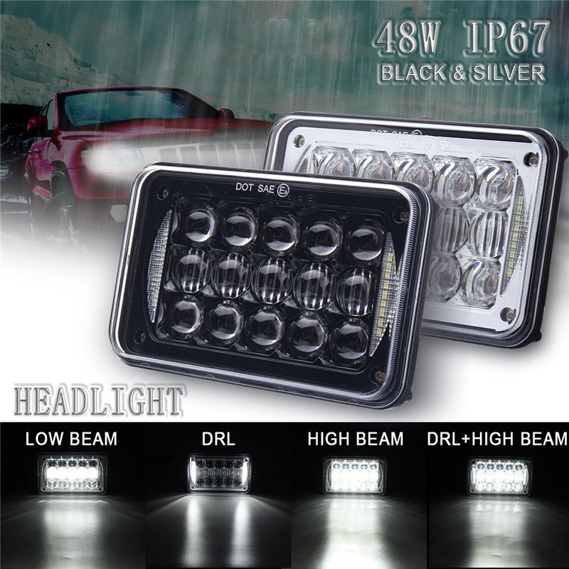 4X6-H4-5D-LED-Headlights-Lamp-Bulb-HiLow-Beam-DRL-for-Truck-SUV-Off-Road-Car-48W-2400LM-1340994