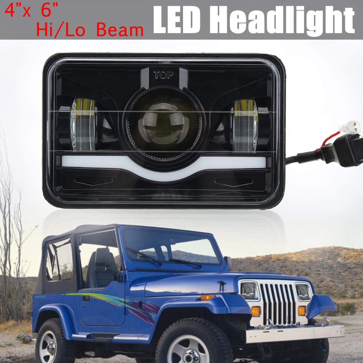 4quot-X-6quot-Black-Car-LED-Headlight-DRL-HiLo-Beam-Truck-Replacement-Lamp-for-Jeep-1266224