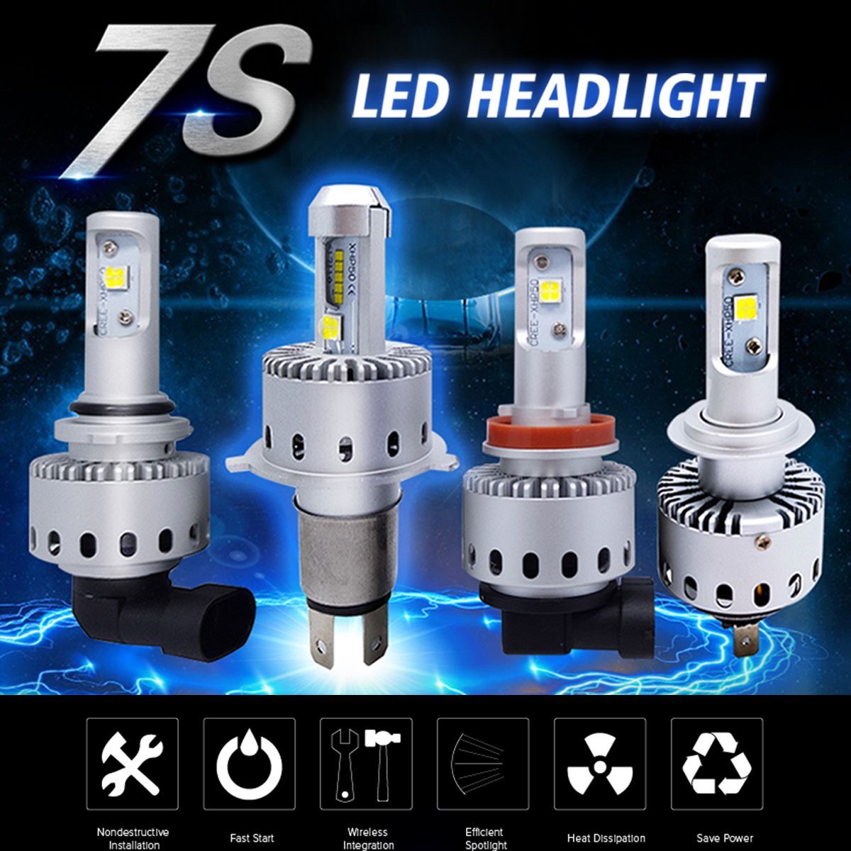 Autoleader-7S-40W-8000LM-Car-LED-Headlights-Bulbs-H1-H3-H4-H7-H11-9005-9006-6500K-White-1143774