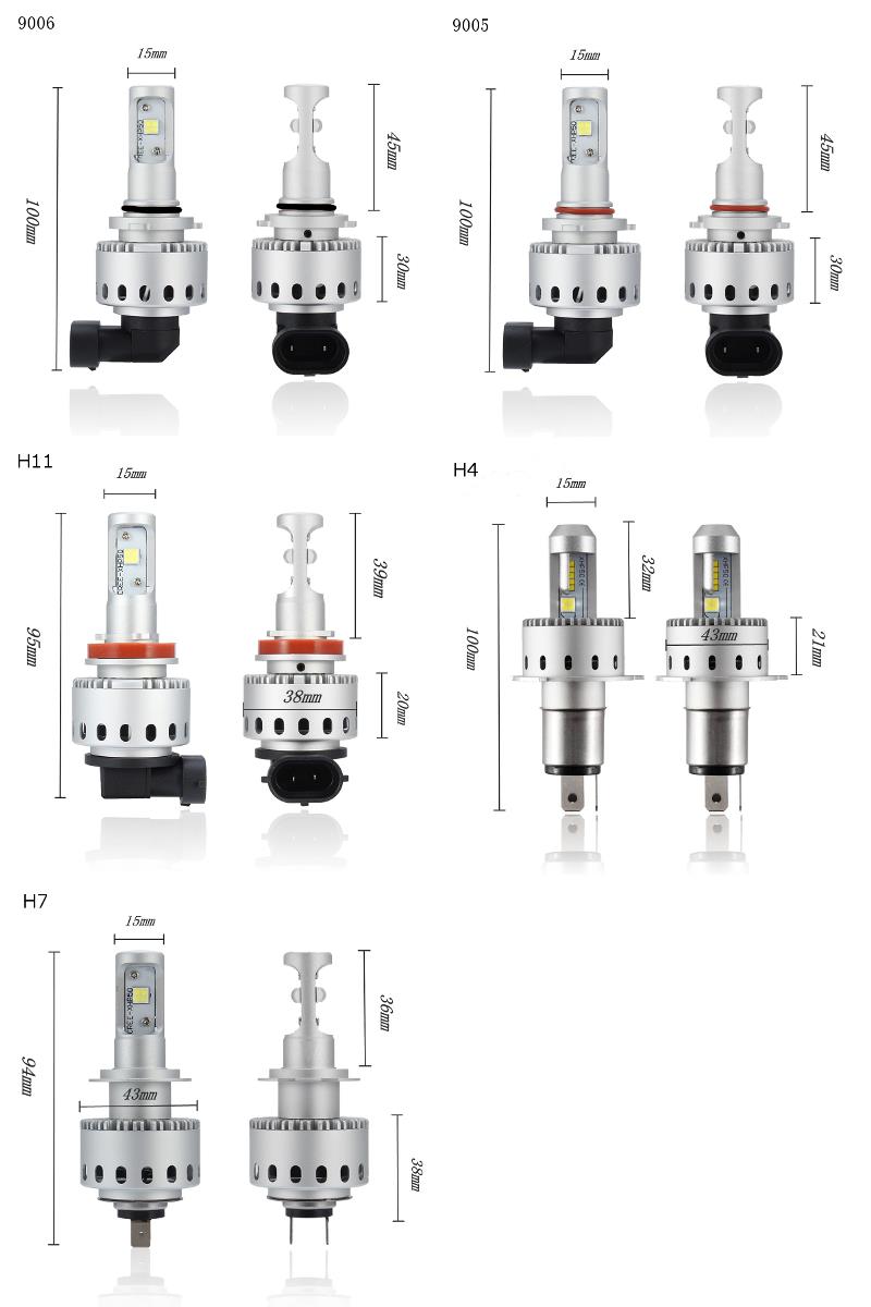 Autoleader-7S-40W-8000LM-Car-LED-Headlights-Bulbs-H1-H3-H4-H7-H11-9005-9006-6500K-White-1143774